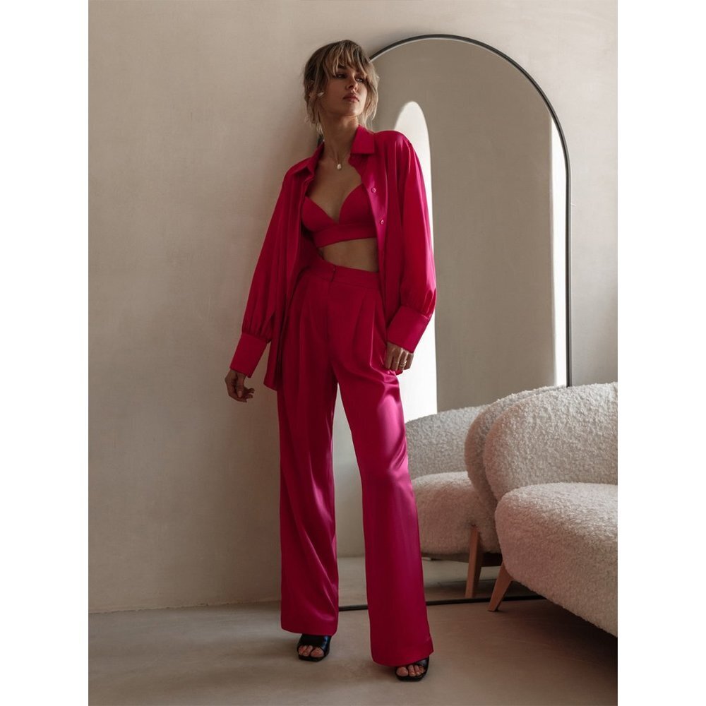 NWT ASOS The Frolic Barbiecore Satin High Rise Wide Leg‎ Pants Pink Women 6